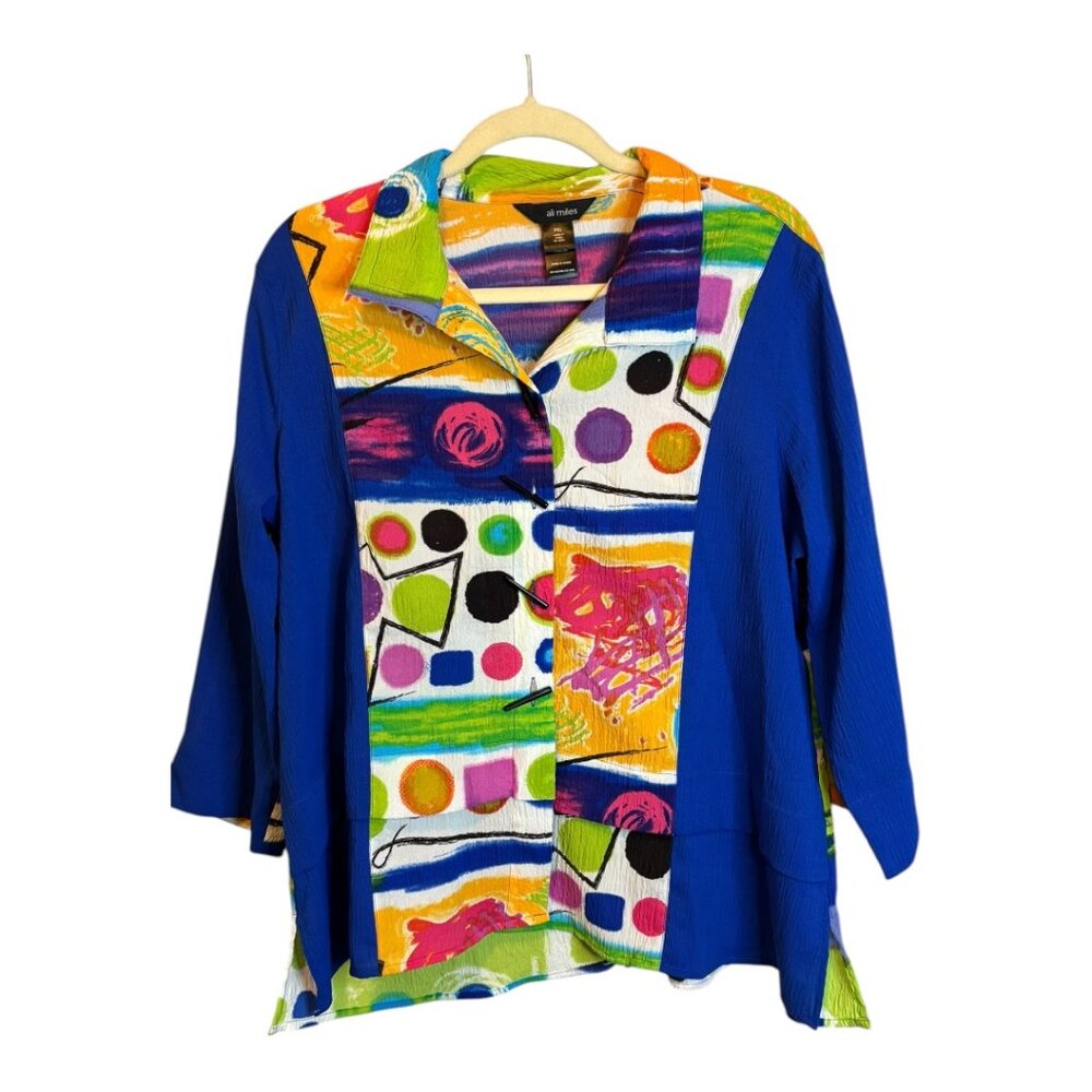 Ali Miles Blouse Women's Size XL Petite Abstract Artsy Office Workwear